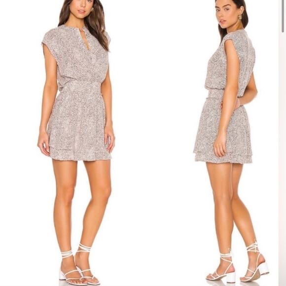 Rails Angelina Smocked Waist Tiered Mini Dress Sand Cheetah Linen Blend Size XS - Picture 1 of 9